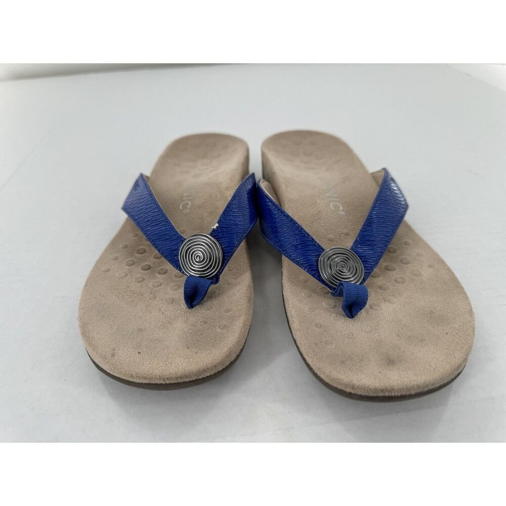 Vionic Sandals Womens 7 Hilda Woven Thong Flip Flop Blue Leather Flats Comfort​ - Picture 6 of 7